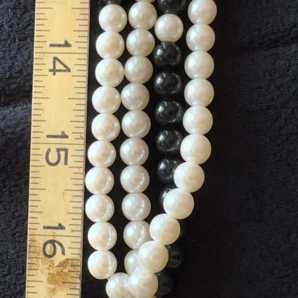 Vintage Richelieu Multi-Strand Necklace Costume Pearls Black Bead Crystal Spacer